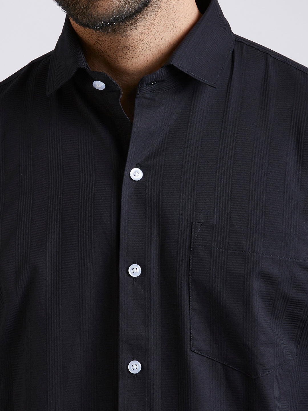 Dobby stripe Shirt - Black