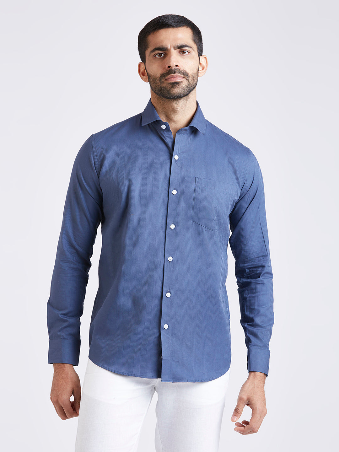 Dobby stripe Shirt - Blue