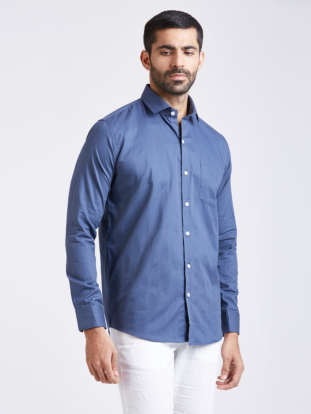 Dobby stripe Shirt - Blue