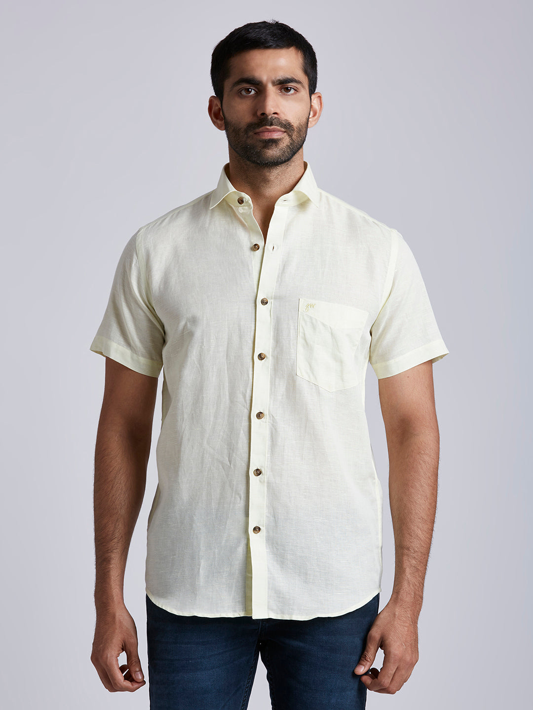 Mozark - Linen Half Sleeve Shirt - Yellow