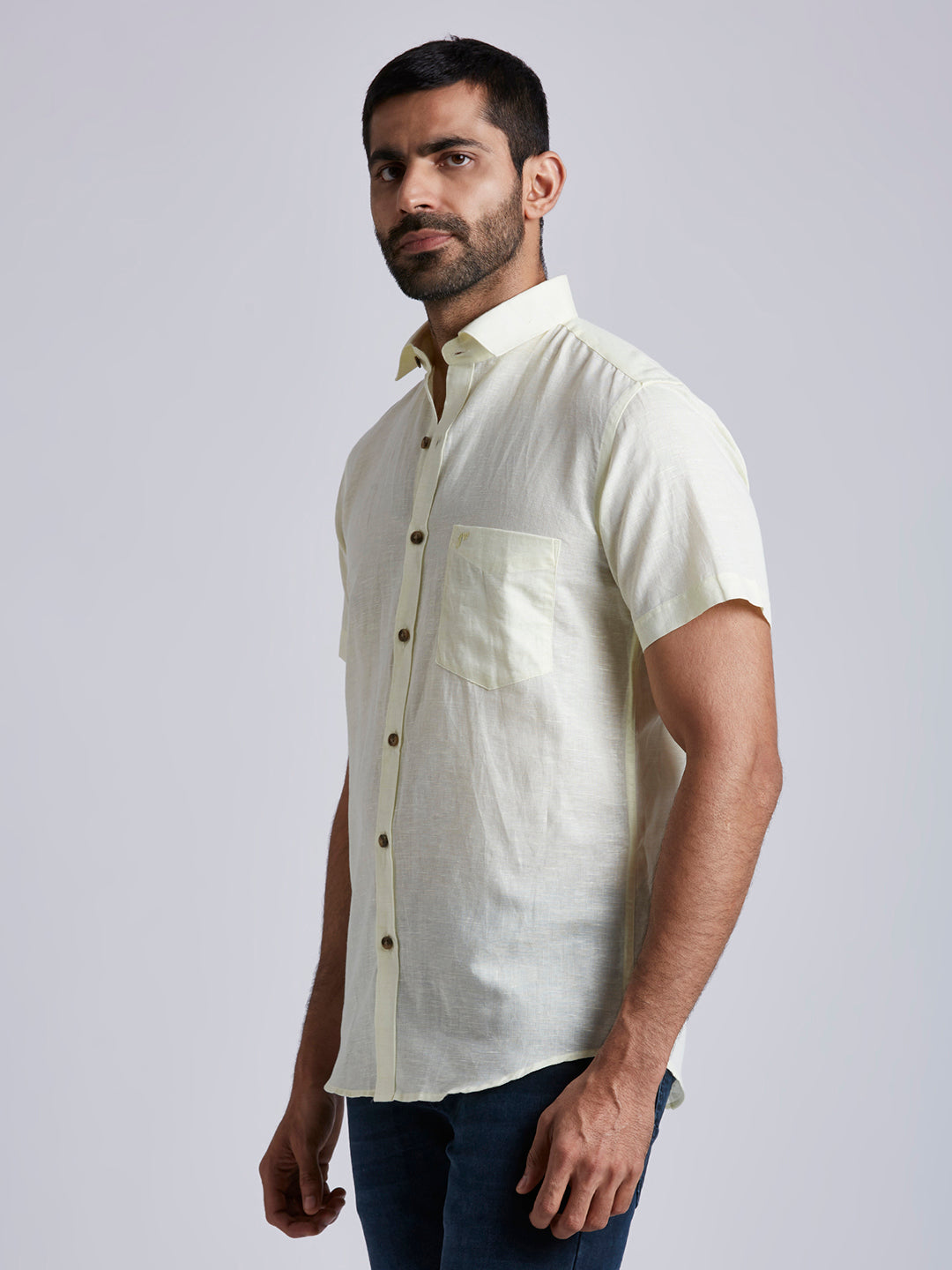 Mozark - Linen Half Sleeve Shirt - Yellow