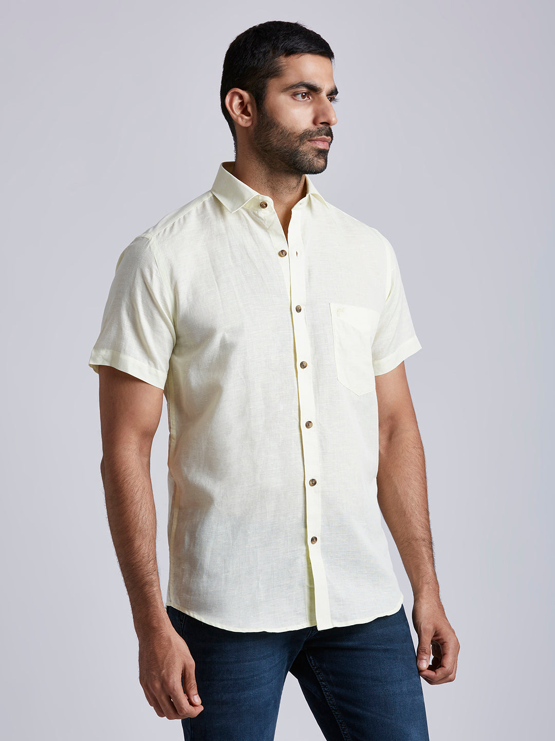 Mozark - Linen Half Sleeve Shirt - Yellow