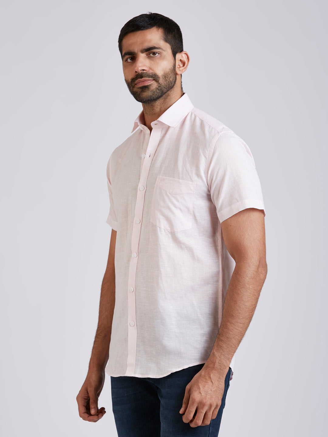 Mozark - Linen Half Sleeve Shirt - Pink