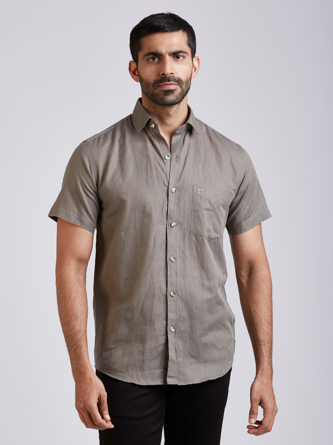 Mozark - Linen Half Sleeve Shirt - Ash grey