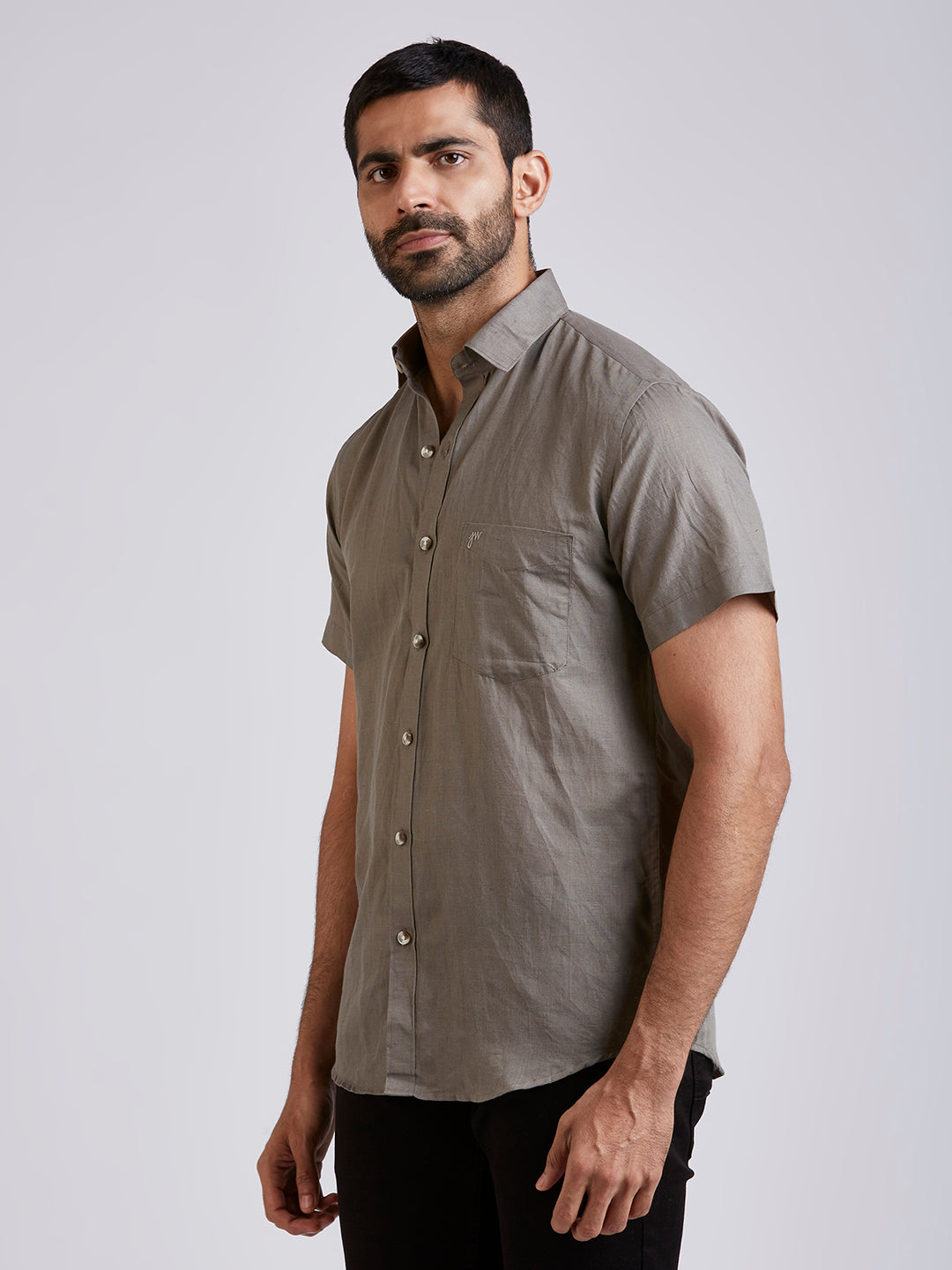 Mozark - Linen Half Sleeve Shirt - Ash grey