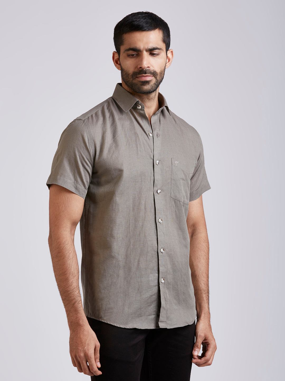 Mozark - Linen Half Sleeve Shirt - Ash grey