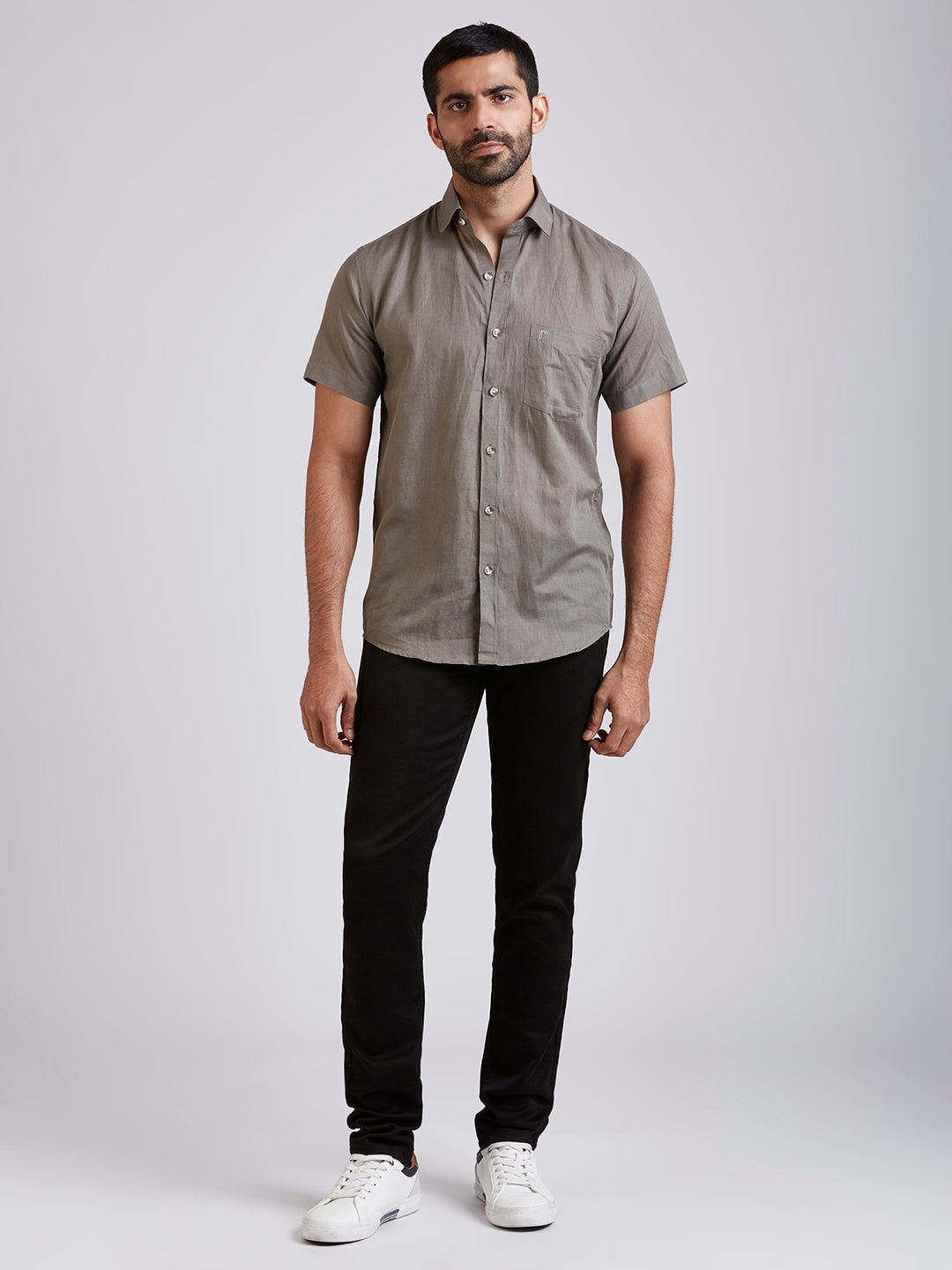 Mozark - Linen Half Sleeve Shirt - Ash grey