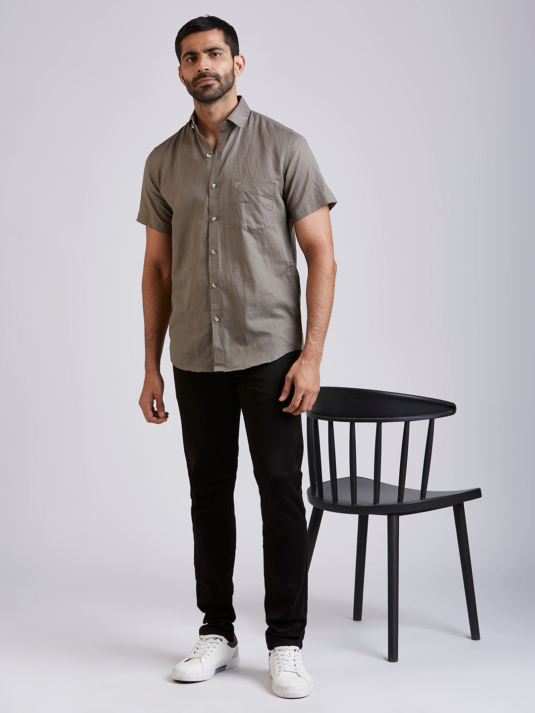 Mozark - Linen Half Sleeve Shirt - Ash grey