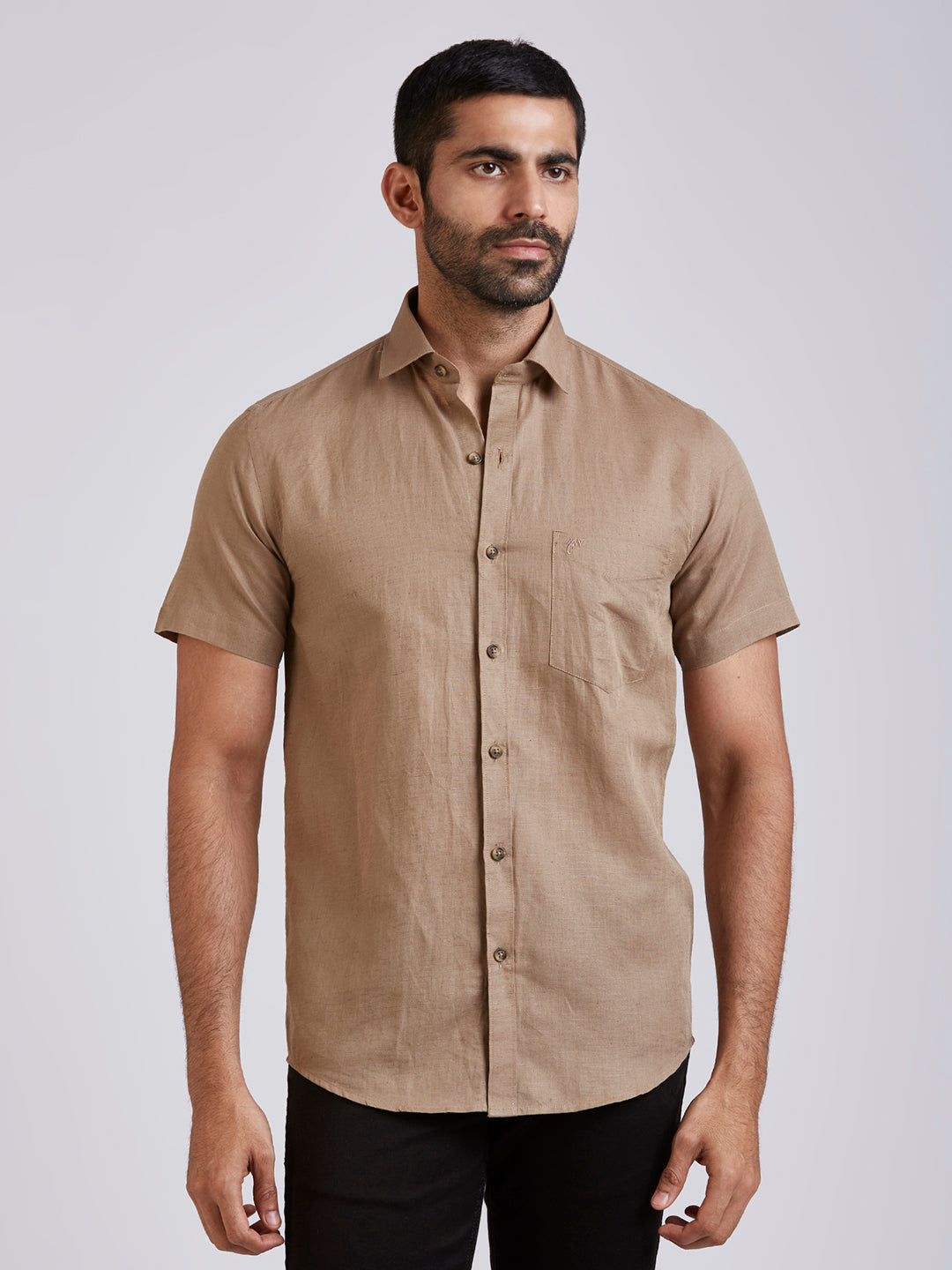 Mozark - Linen Half Sleeve Shirt - Brown