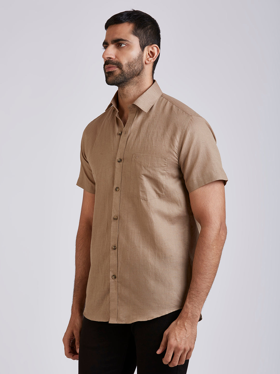 Mozark - Linen Half Sleeve Shirt - Brown