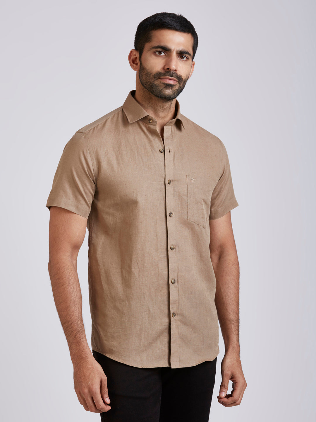 Mozark - Linen Half Sleeve Shirt - Brown