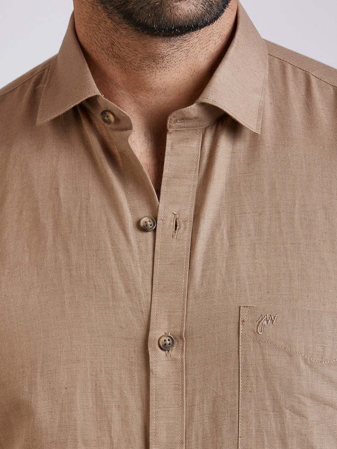 Mozark - Linen Half Sleeve Shirt - Brown