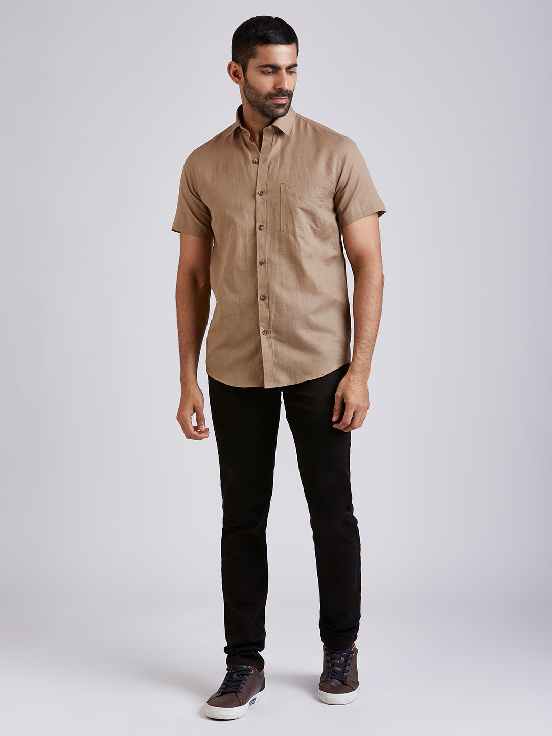 Mozark - Linen Half Sleeve Shirt - Brown