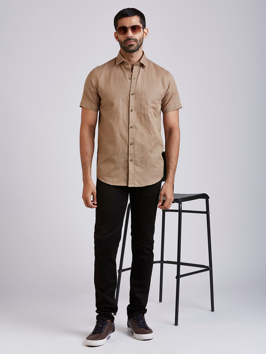 Mozark - Linen Half Sleeve Shirt - Brown