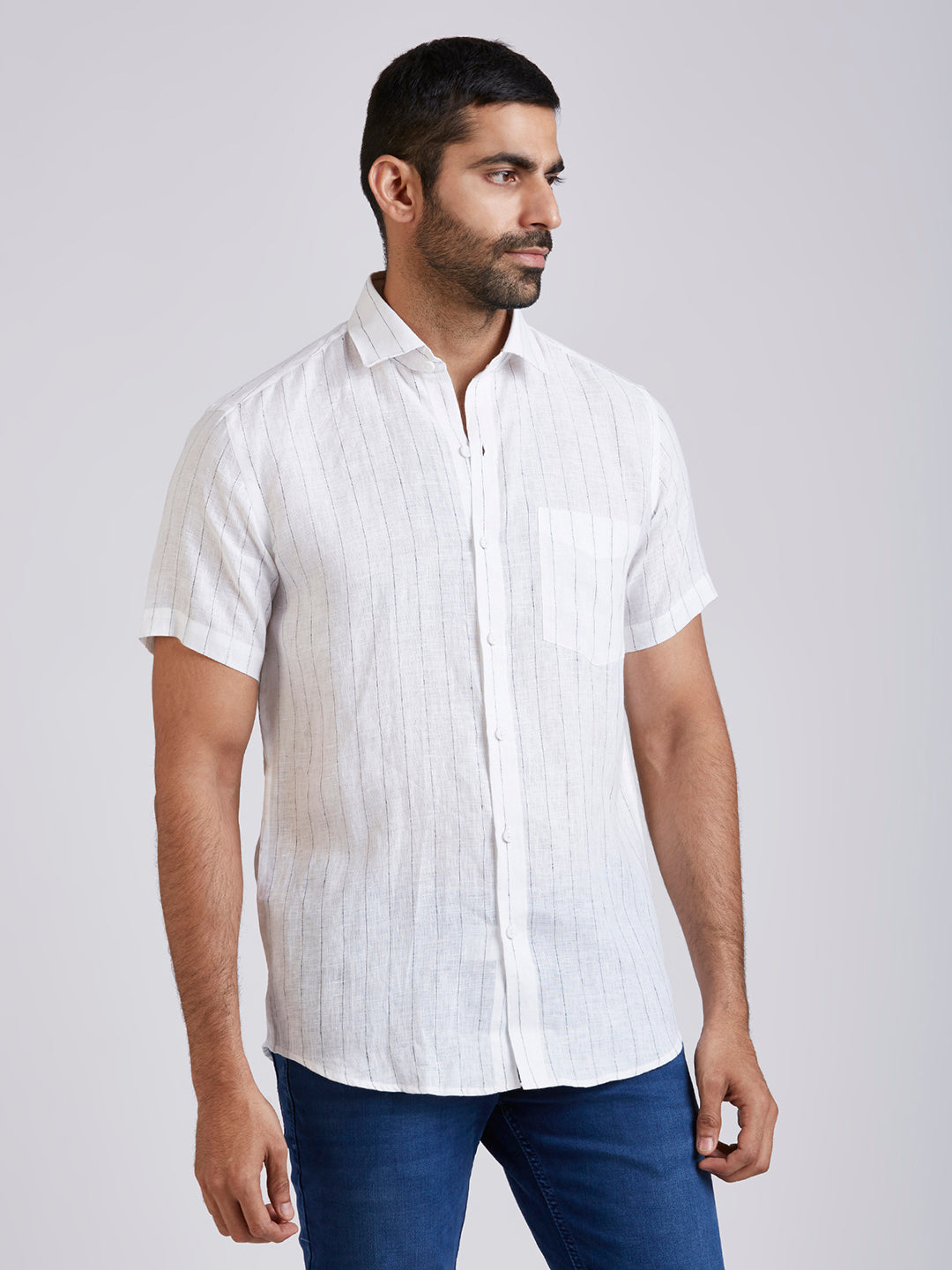 Milky - Pure Linen stripe shirt