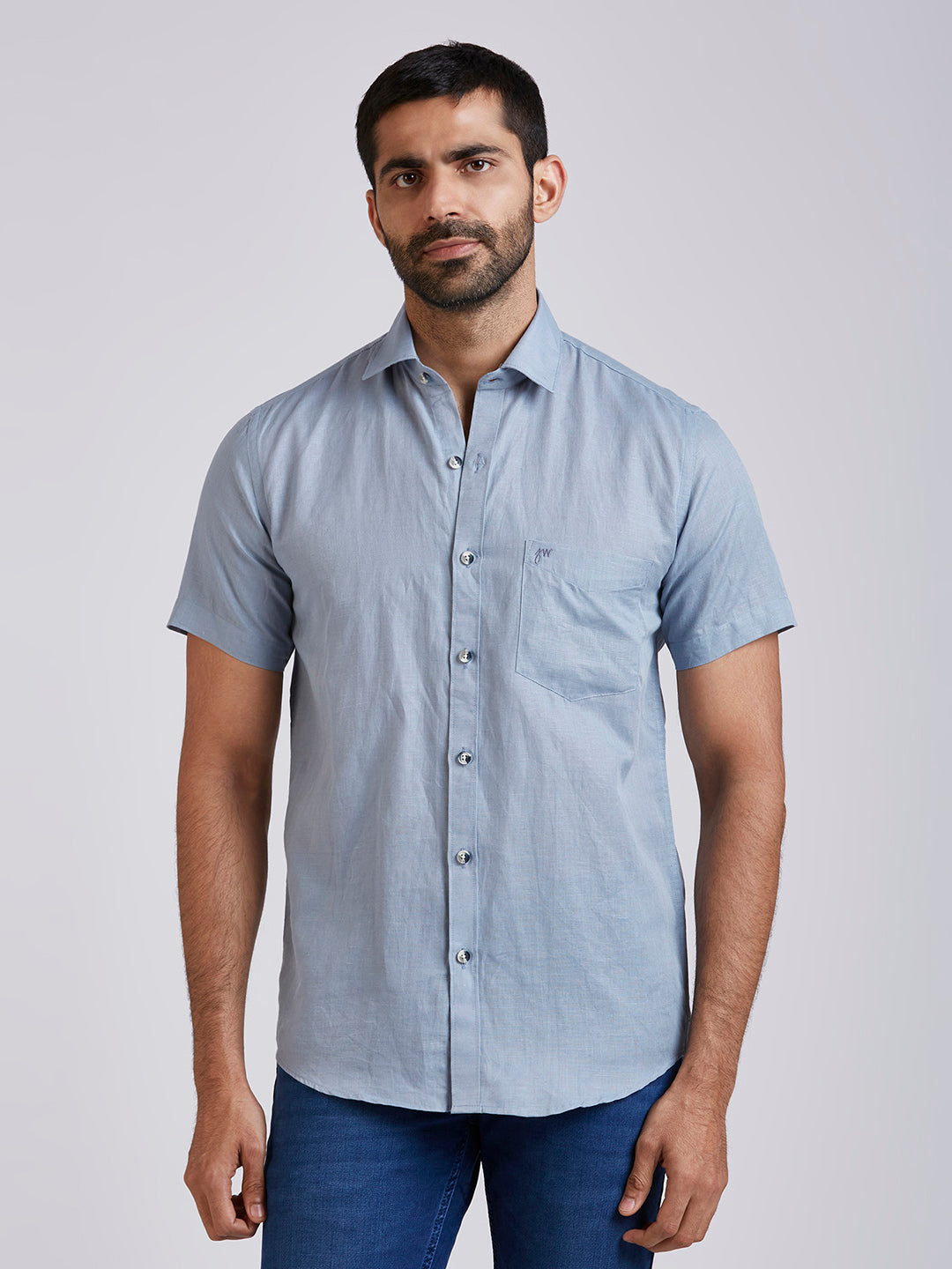 Mozark - Linen Half Sleeve Shirt - Blue