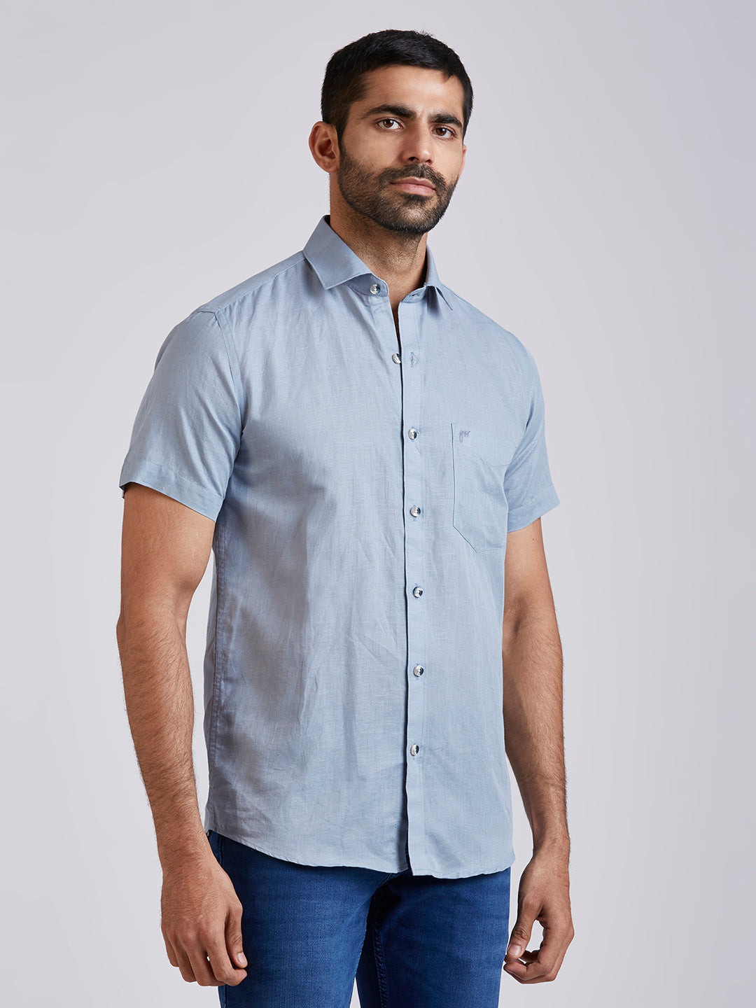 Mozark - Linen Half Sleeve Shirt - Blue