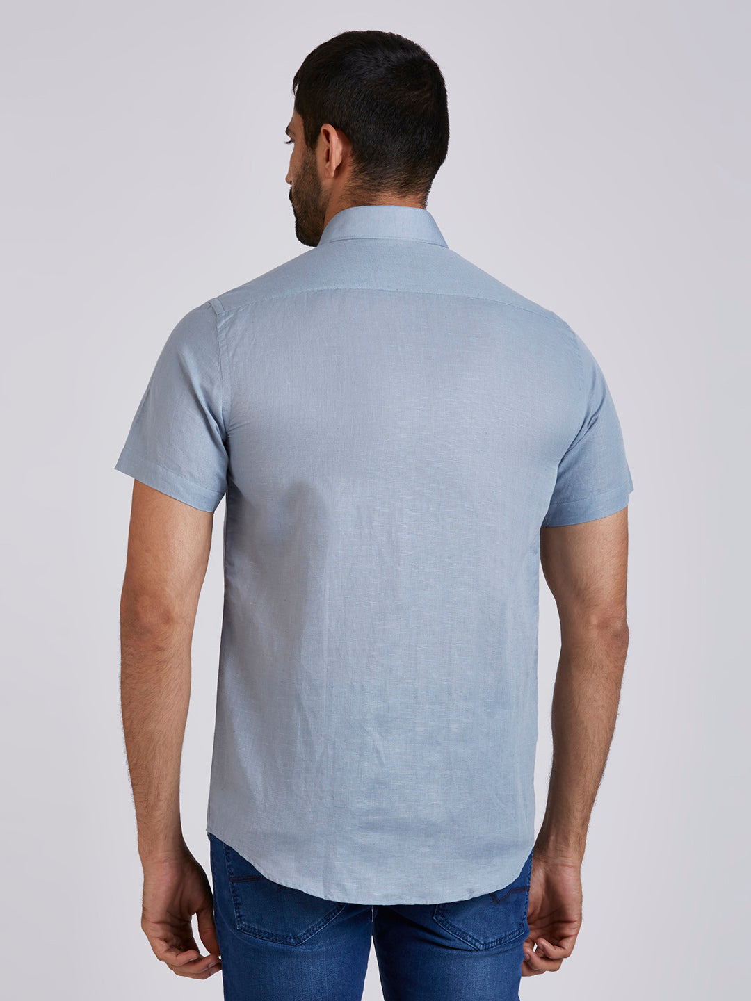 Mozark - Linen Half Sleeve Shirt - Blue