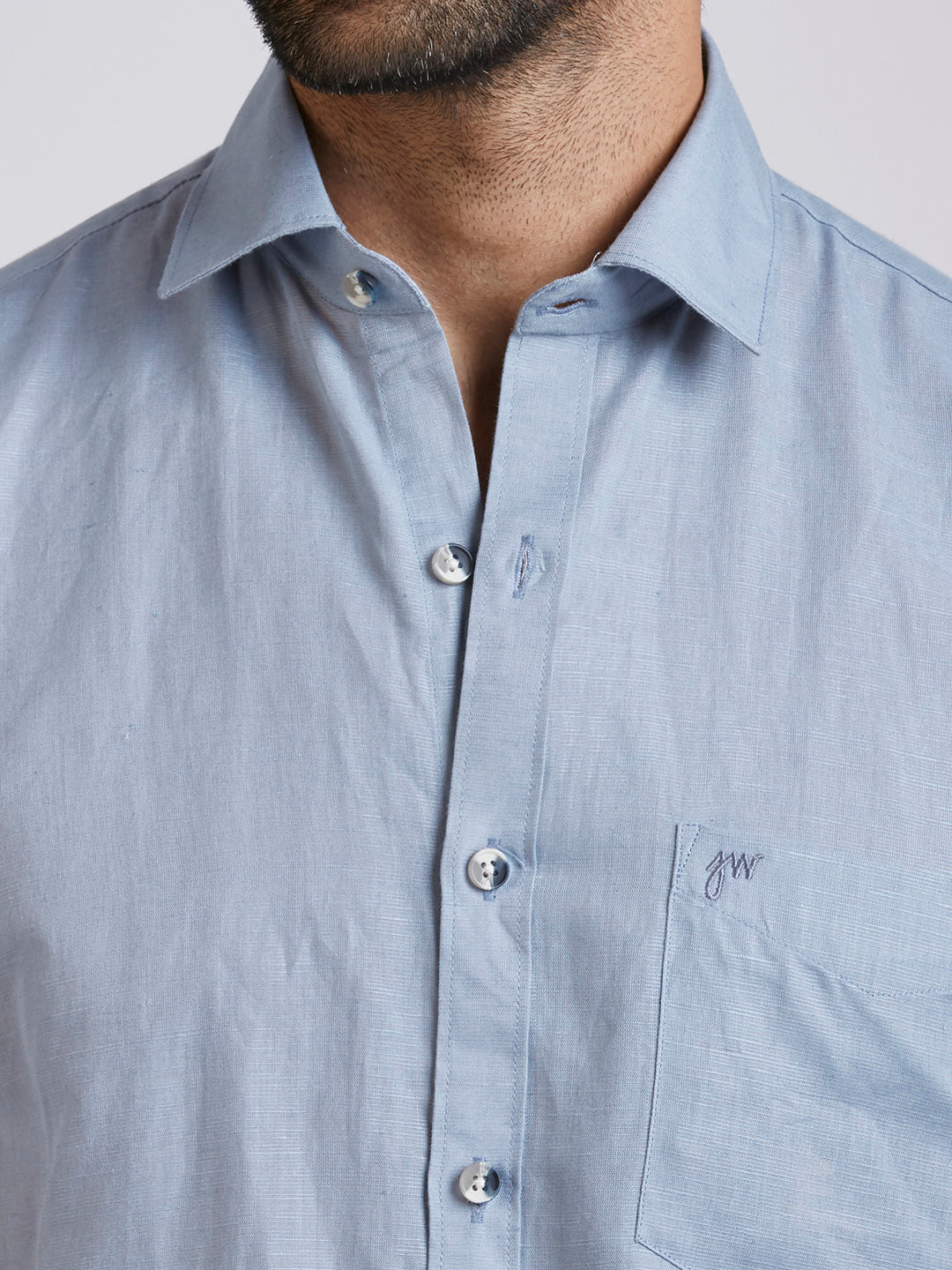 Mozark - Linen Half Sleeve Shirt - Blue