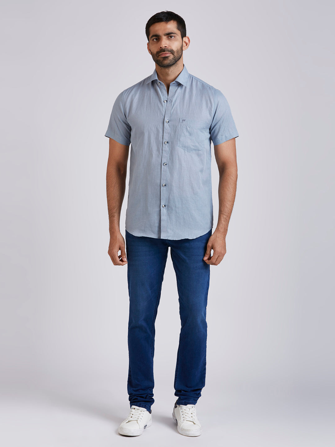 Mozark - Linen Half Sleeve Shirt - Blue