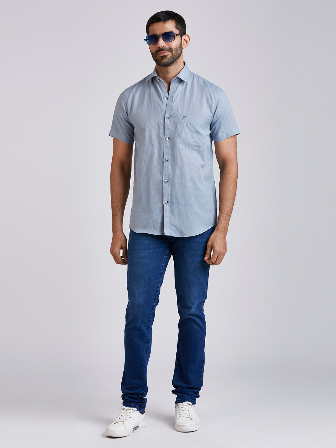 Mozark - Linen Half Sleeve Shirt - Blue