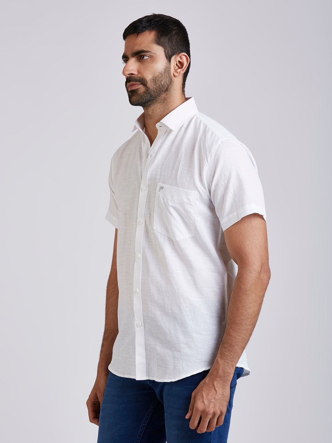 Mozark - Linen Half Sleeve Shirt - White