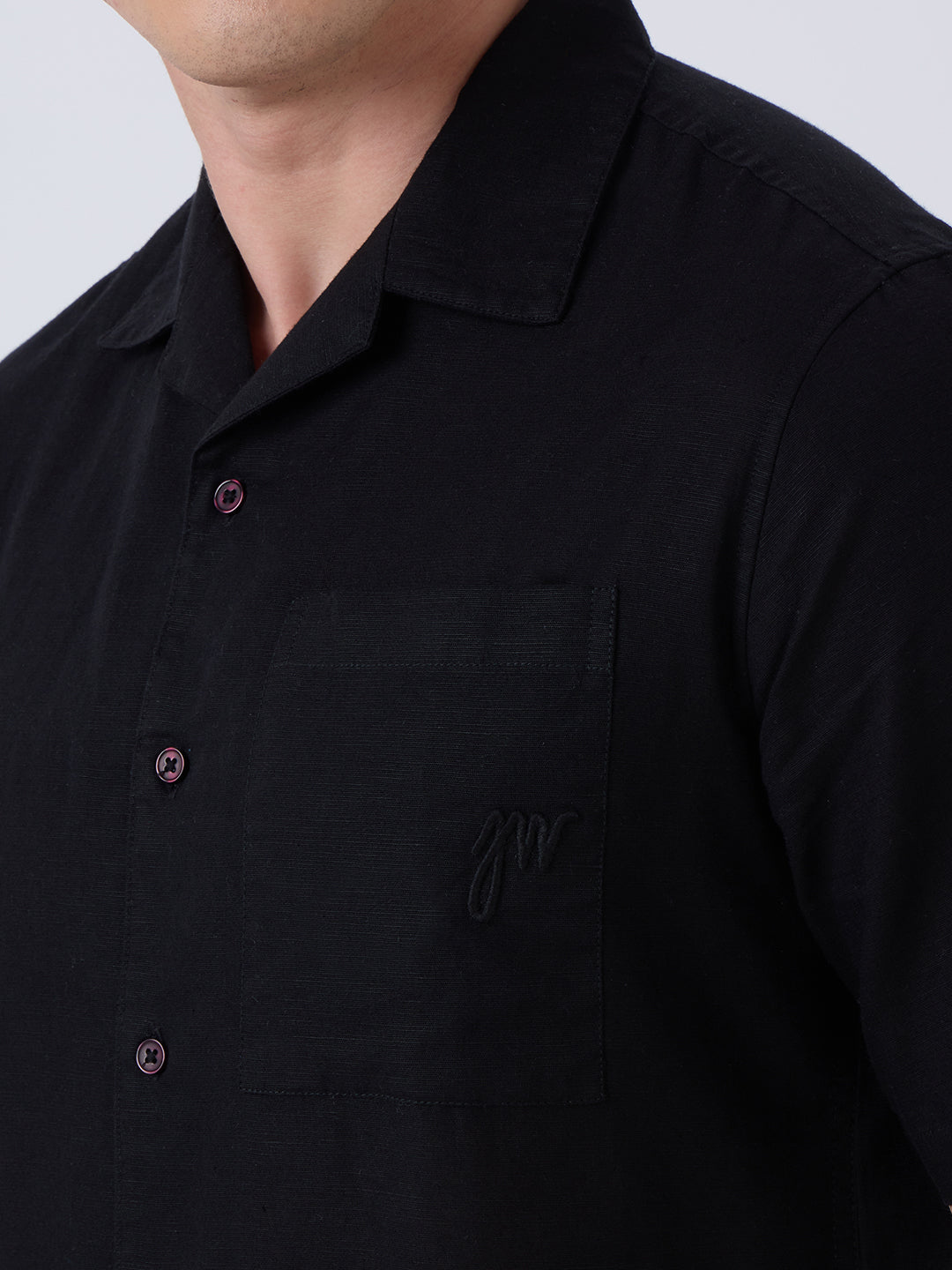 Santorini Half-Sleeves Linen Shirt - Black