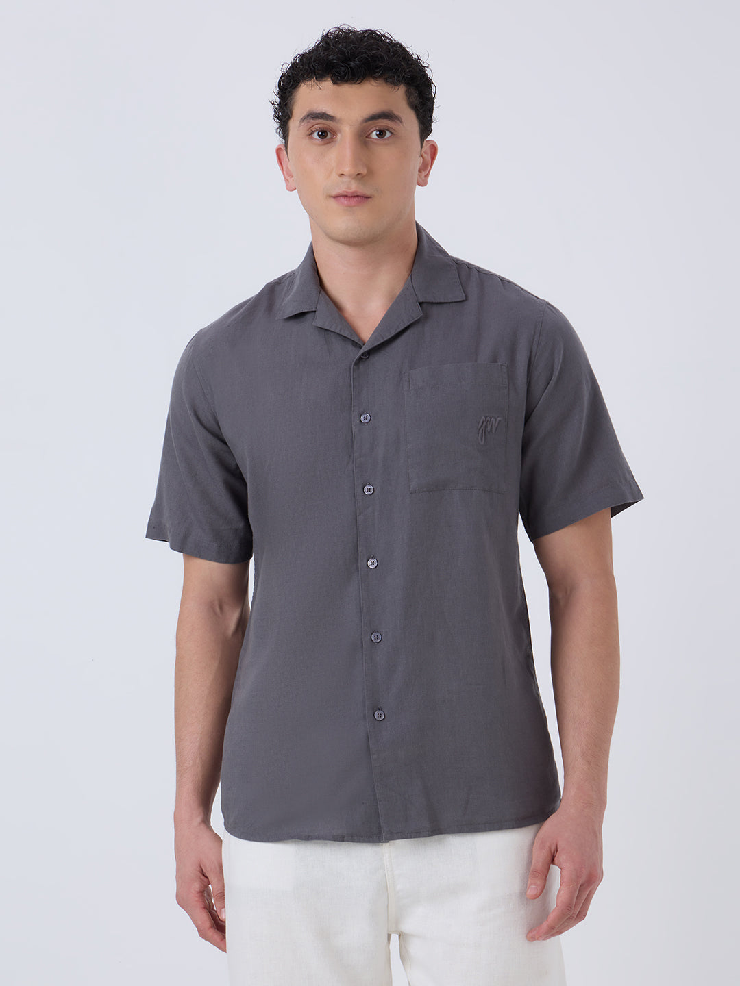 Santorini Half-Sleeves Linen Shirt - Grey