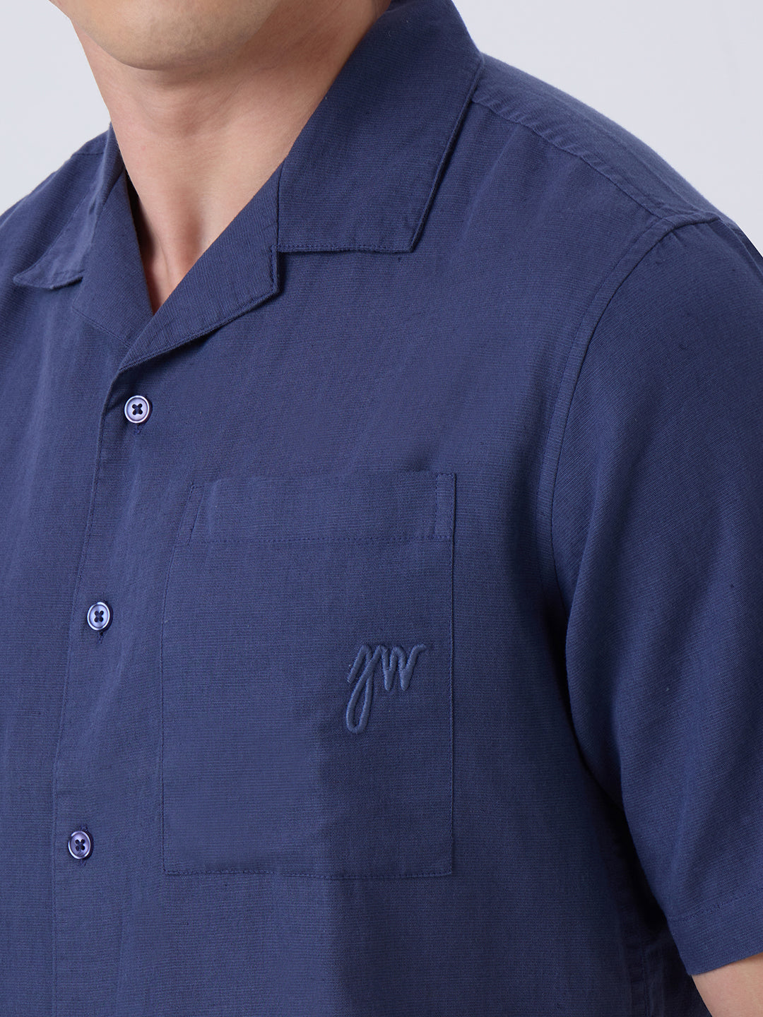 Santorini Half-Sleeves Linen Shirt - Navy Blue
