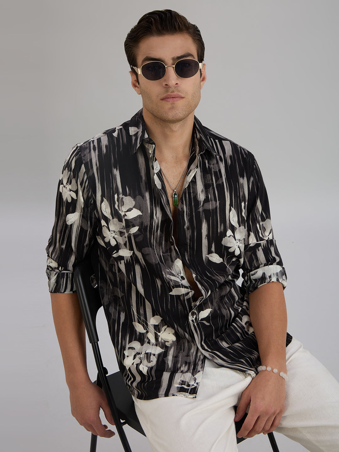 Petal Printed Shirt - Black