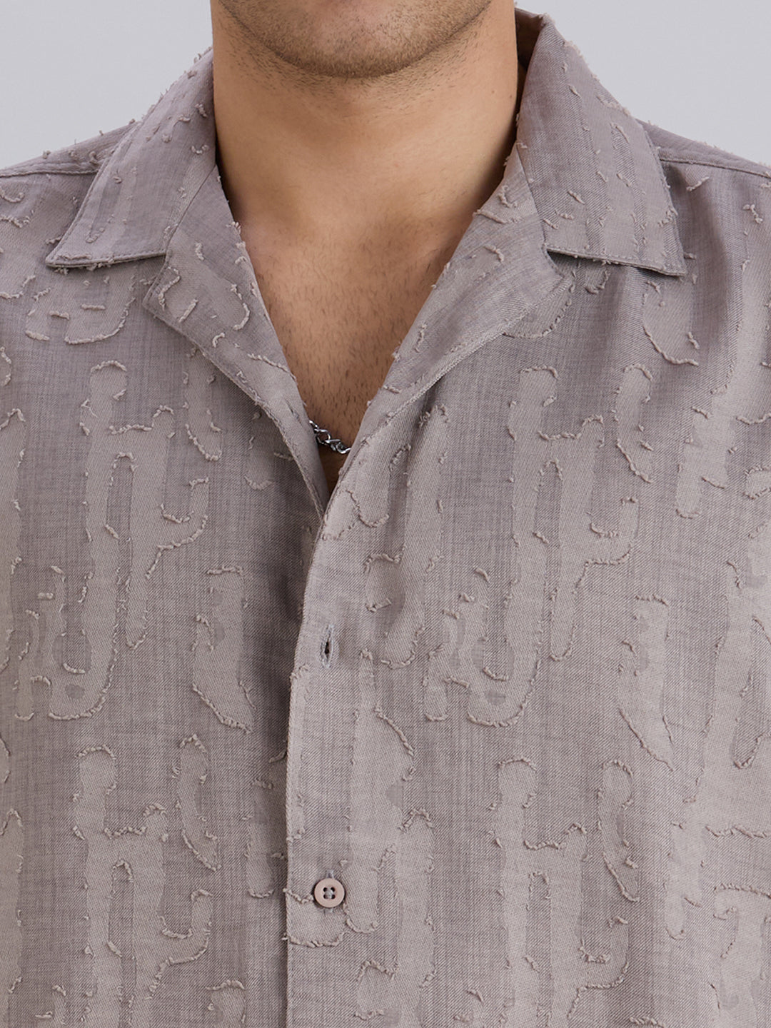 Fossil Half-Sleeves Textured Cuban Collar Shirt - Grey