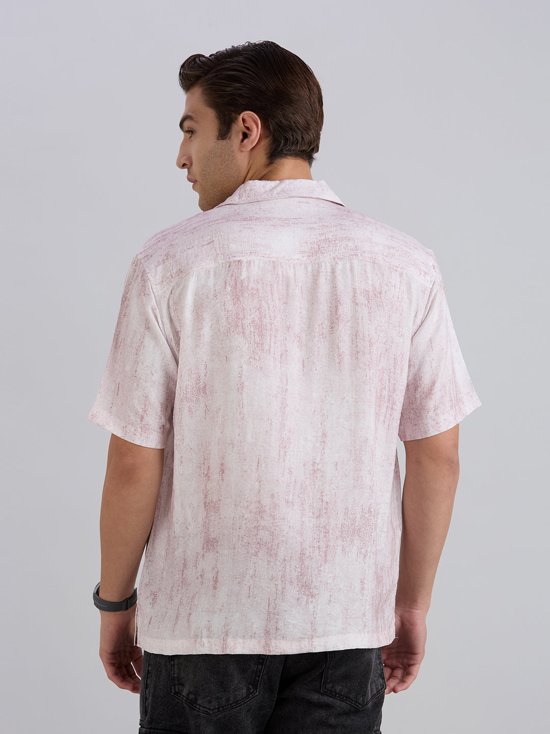 Splatter Half-Sleeves Printed Cuban Collar Shirt - Maroon
