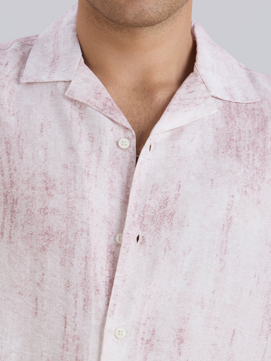 Splatter Half-Sleeves Printed Cuban Collar Shirt - Maroon