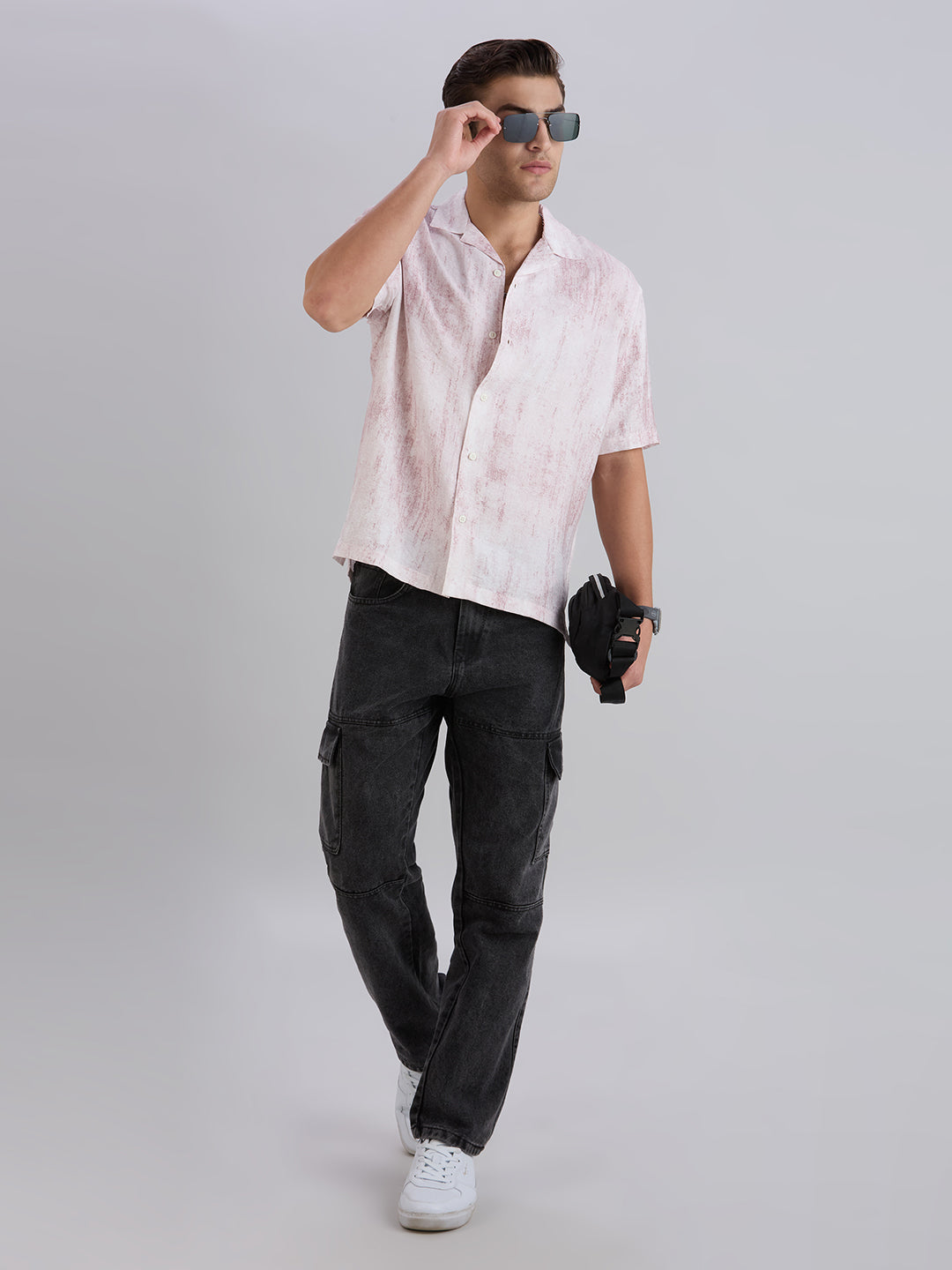 Splatter Half-Sleeves Printed Cuban Collar Shirt - Maroon