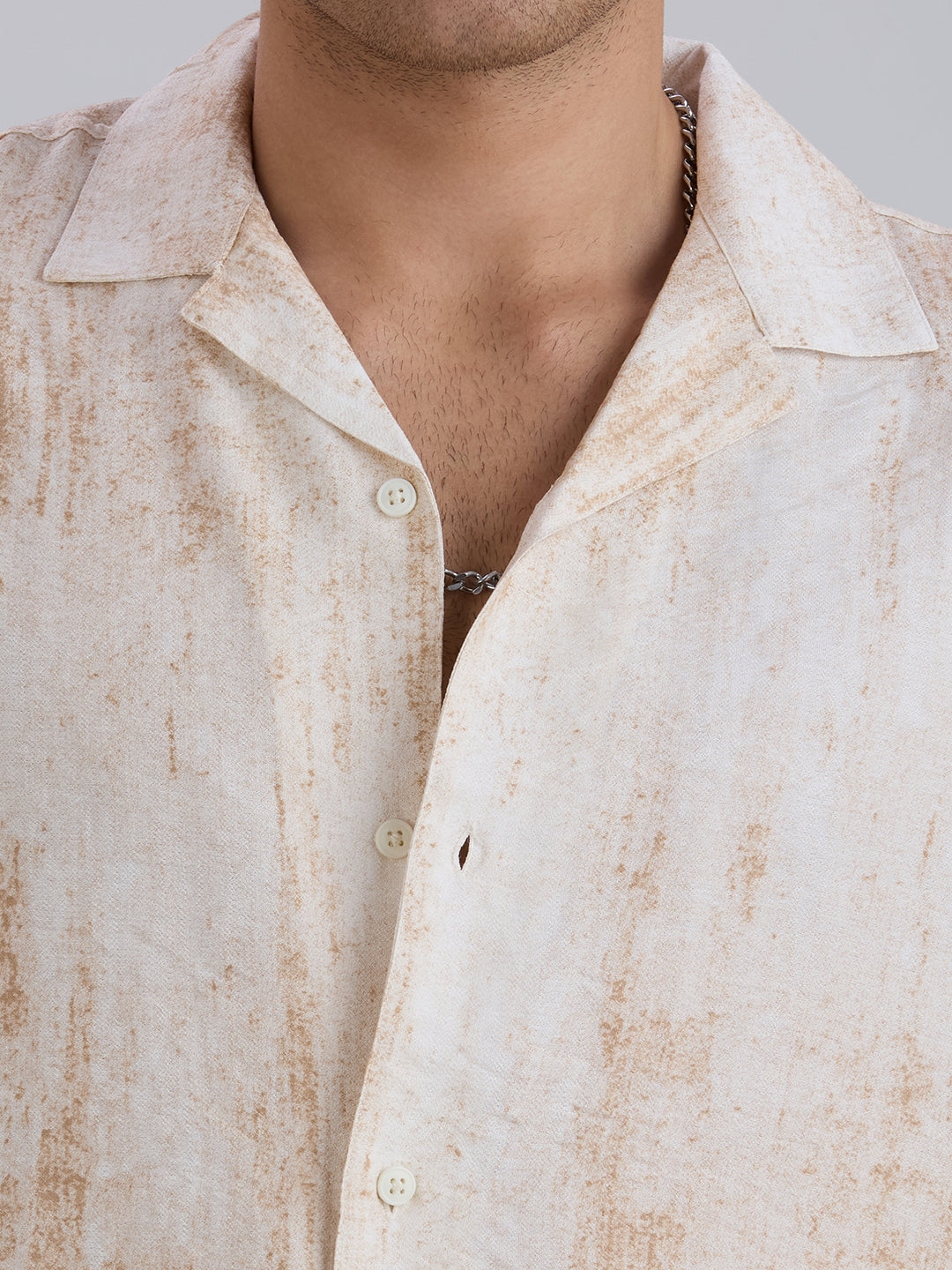 Splatter Half-Sleeves Printed Cuban Collar Shirt - Brown