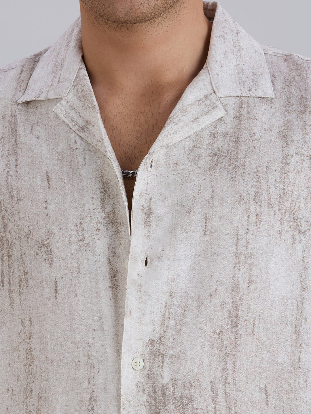 Splatter Half-Sleeves Printed Cuban Collar Shirt - Grey