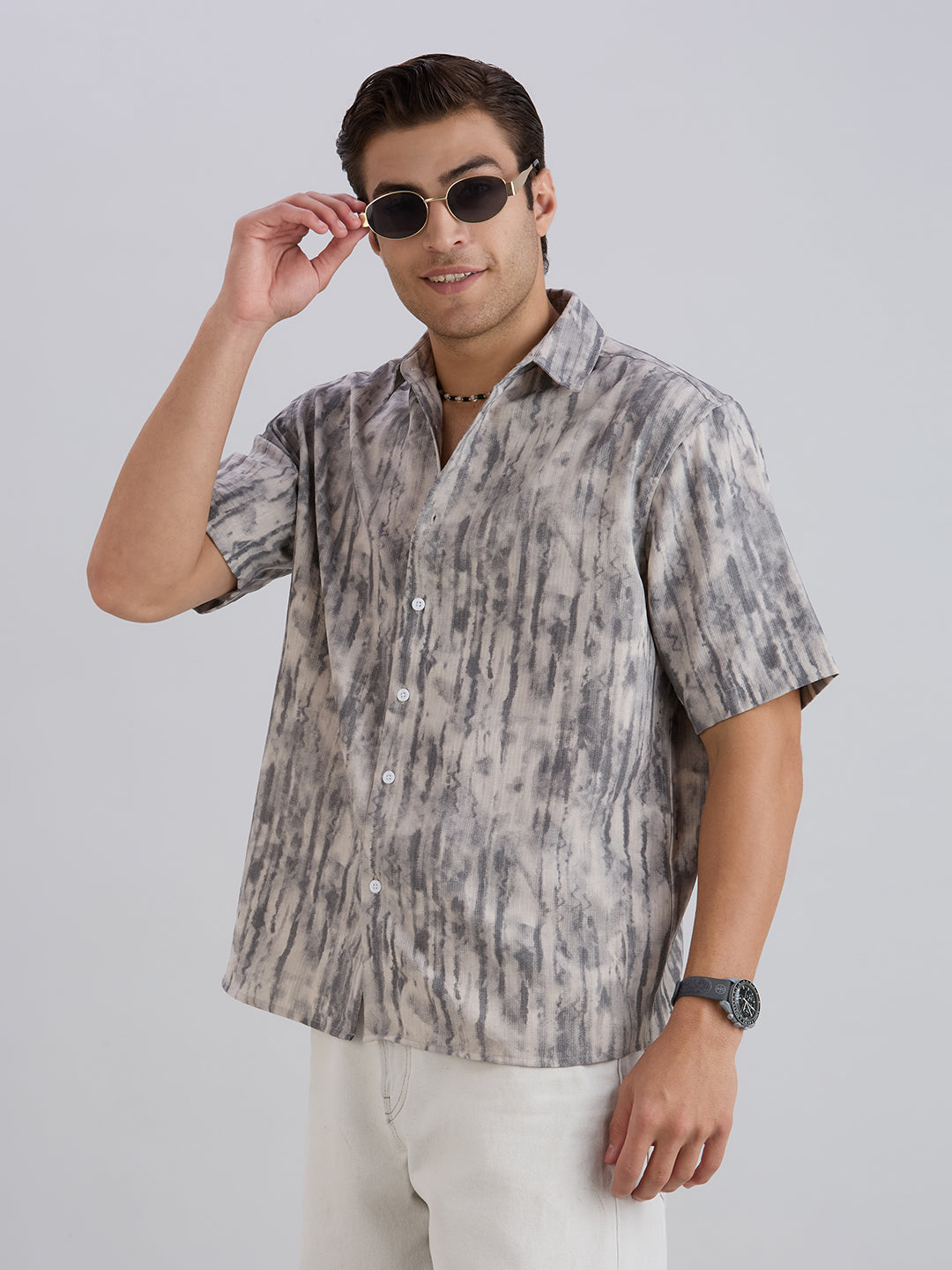 Mist Half-Sleeves Textured shirt - Beige