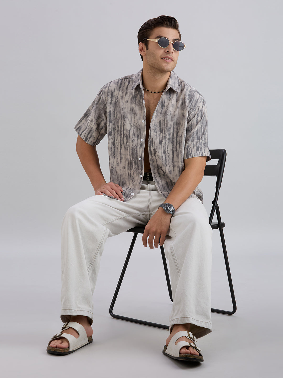 Mist Half-Sleeves Textured shirt - Beige