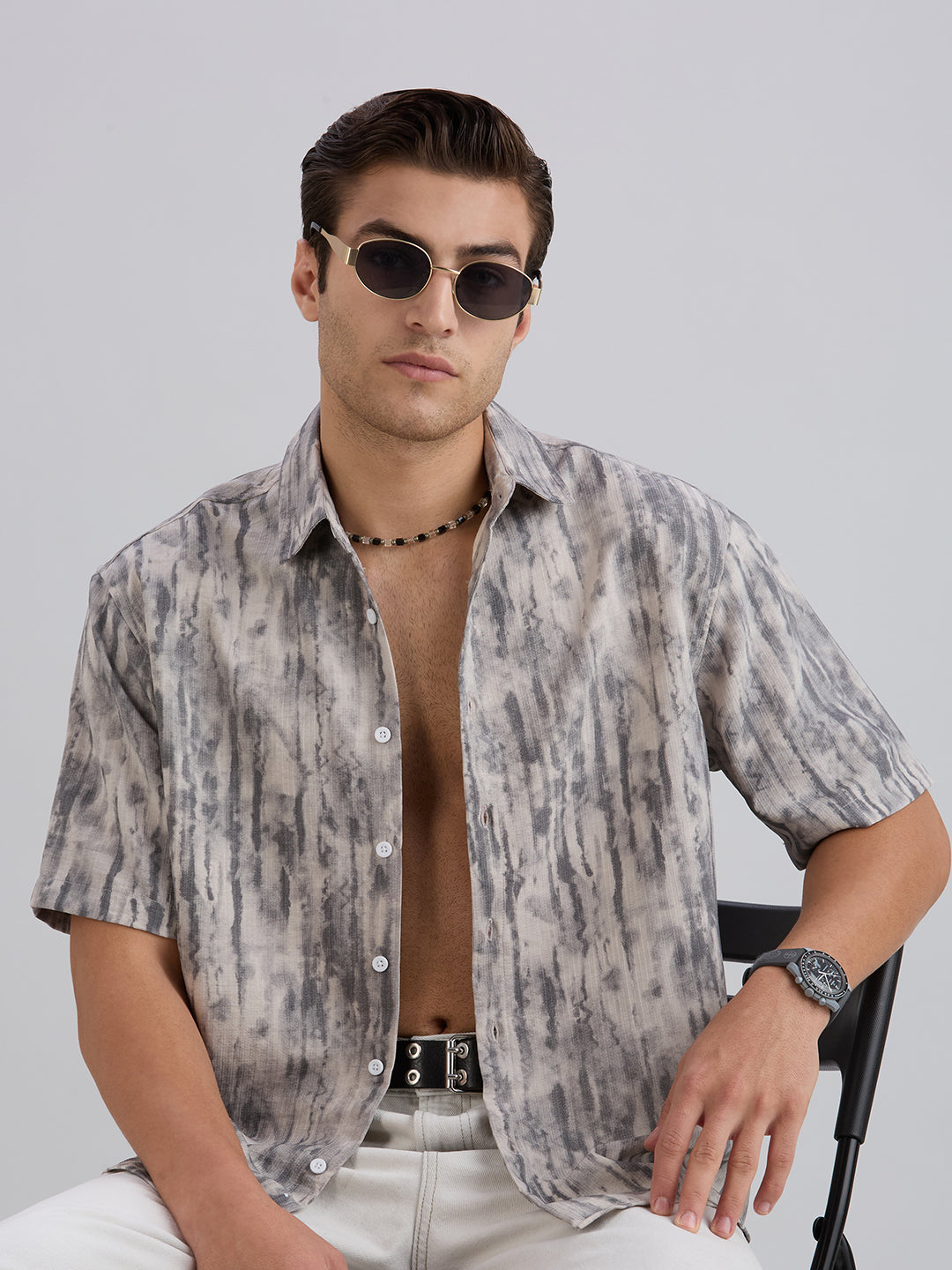 Mist Half-Sleeves Textured shirt - Beige