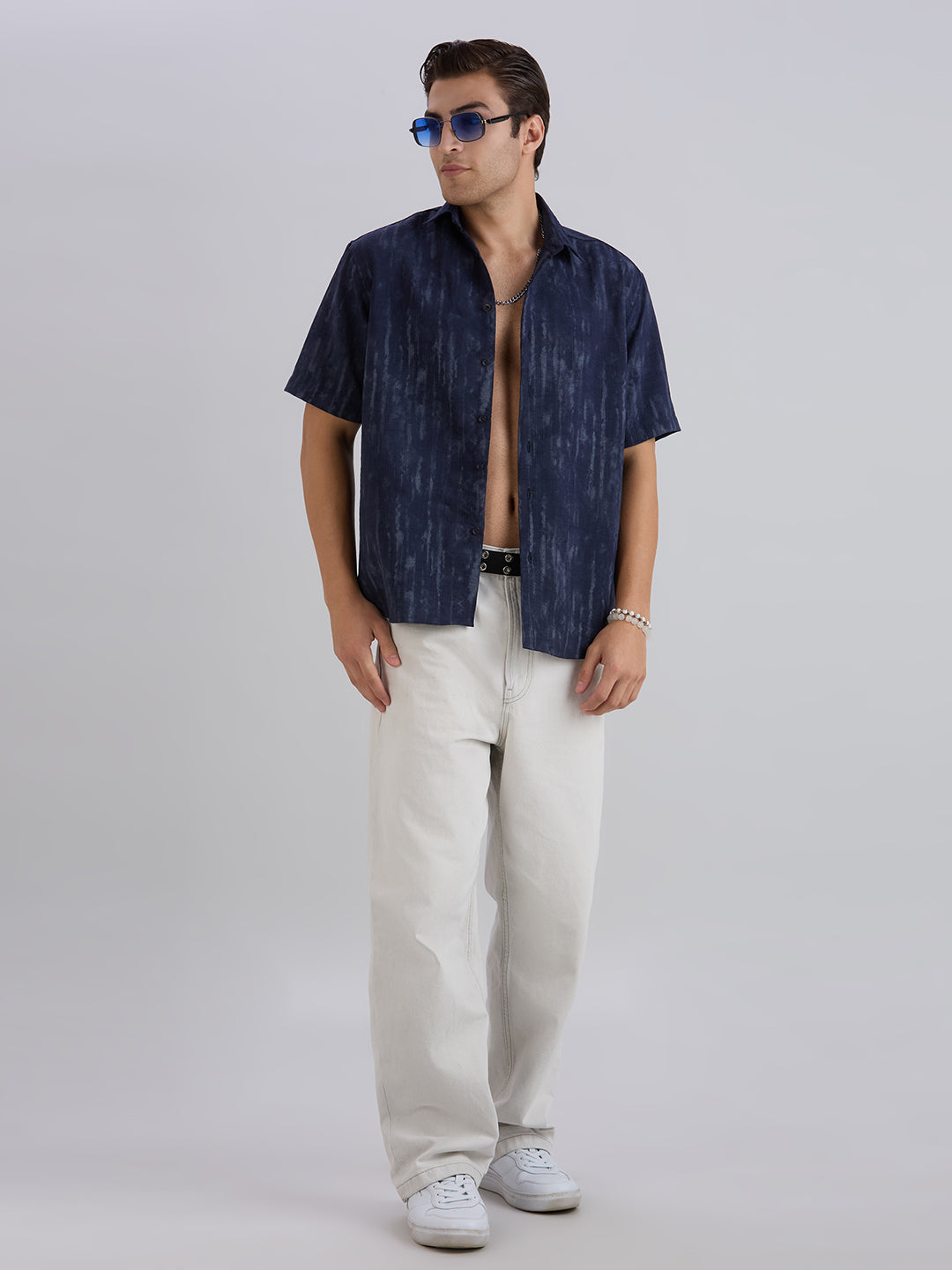 Mist Half-Sleeves Textured shirt - Navy Blue