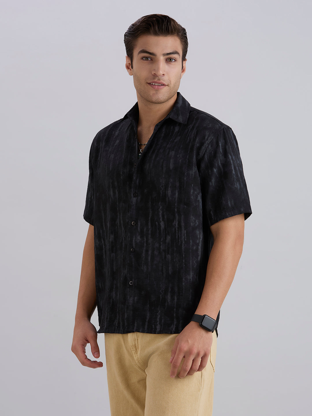 Mist Half-Sleeves Textured shirt - Black