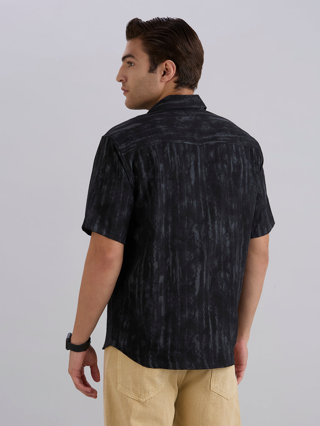 Mist Half-Sleeves Textured shirt - Black