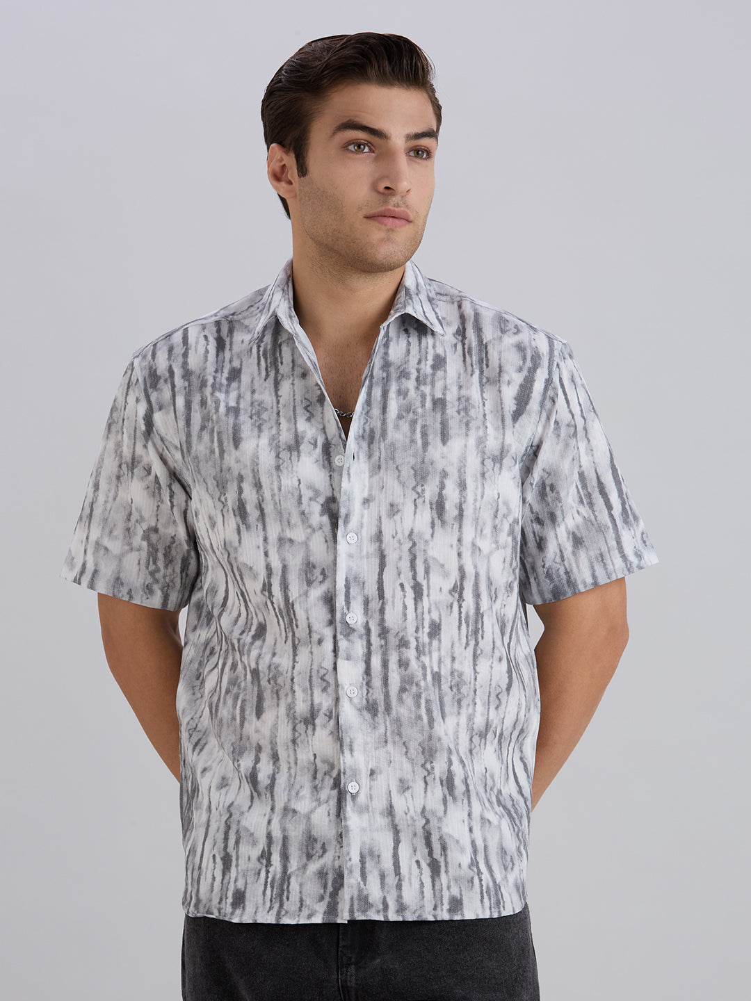 Mist Half-Sleeves Textured shirt - White