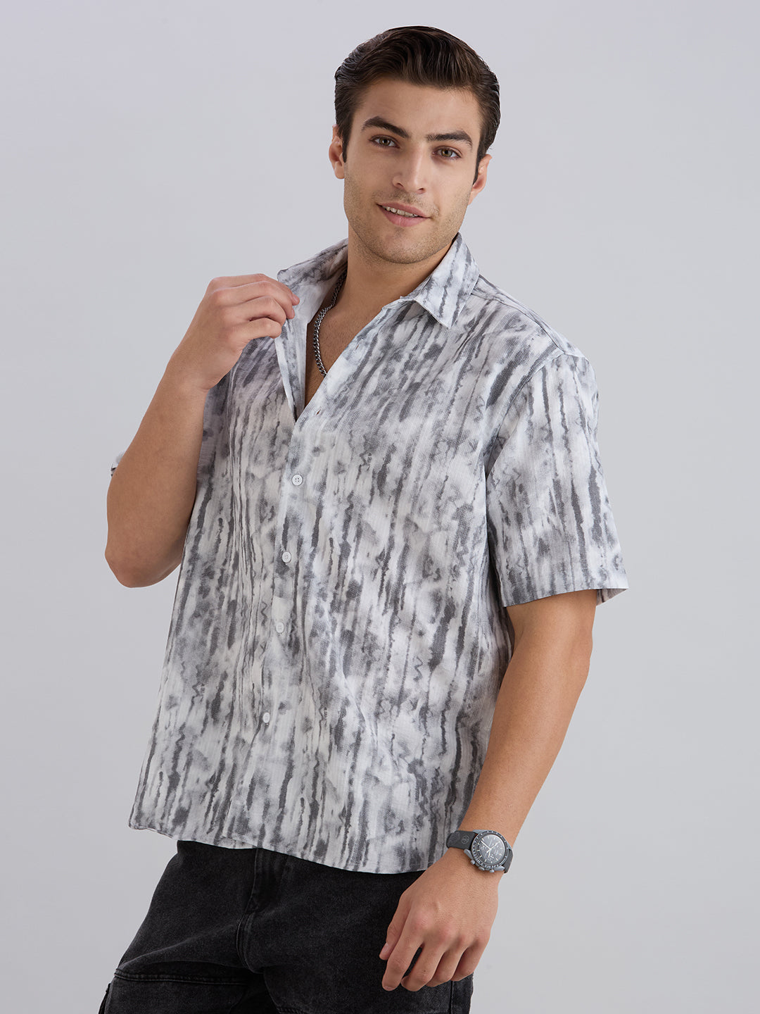Mist Half-Sleeves Textured shirt - White