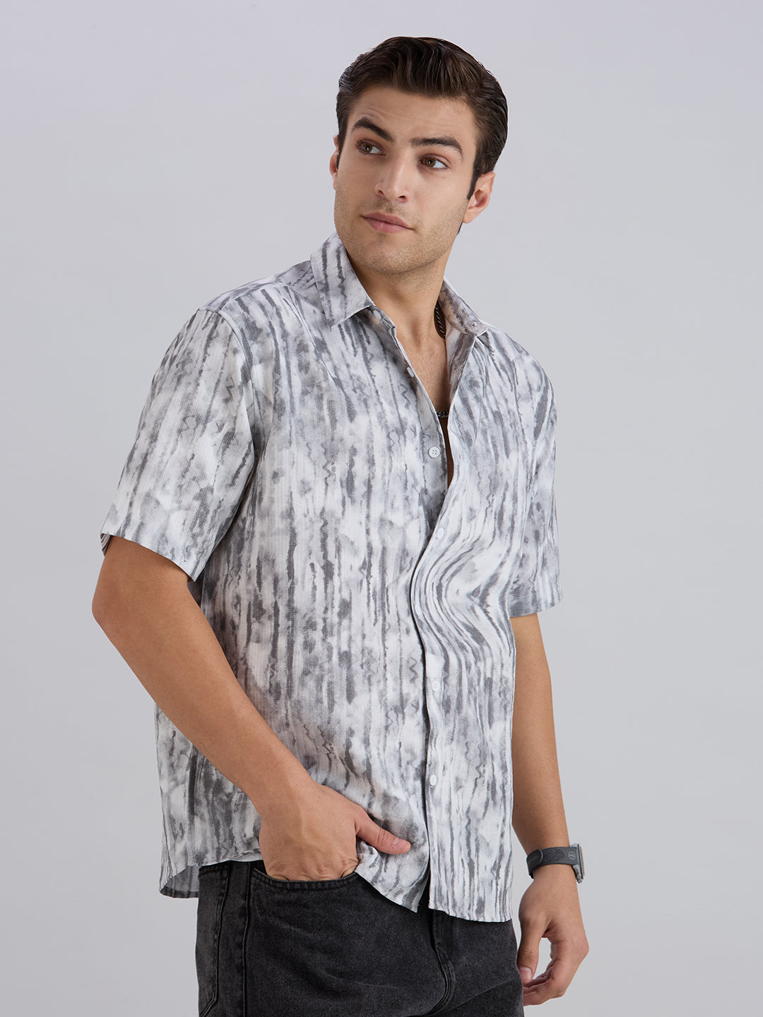Mist Half-Sleeves Textured shirt - White