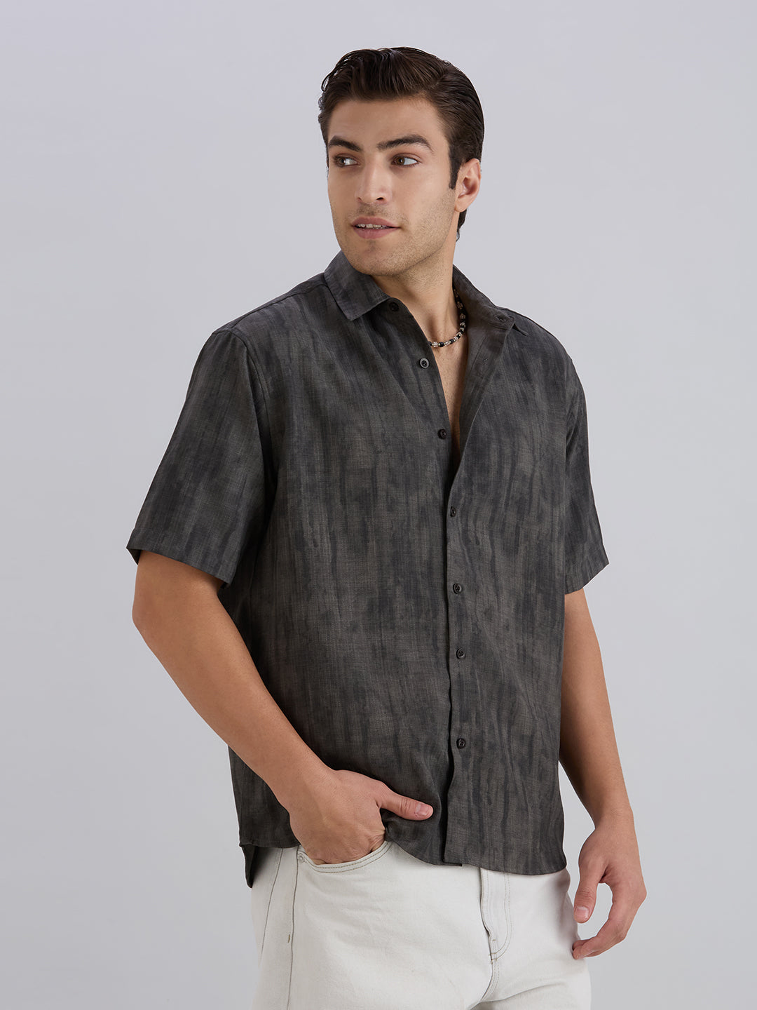 Mist Half-Sleeves Textured shirt - Grey