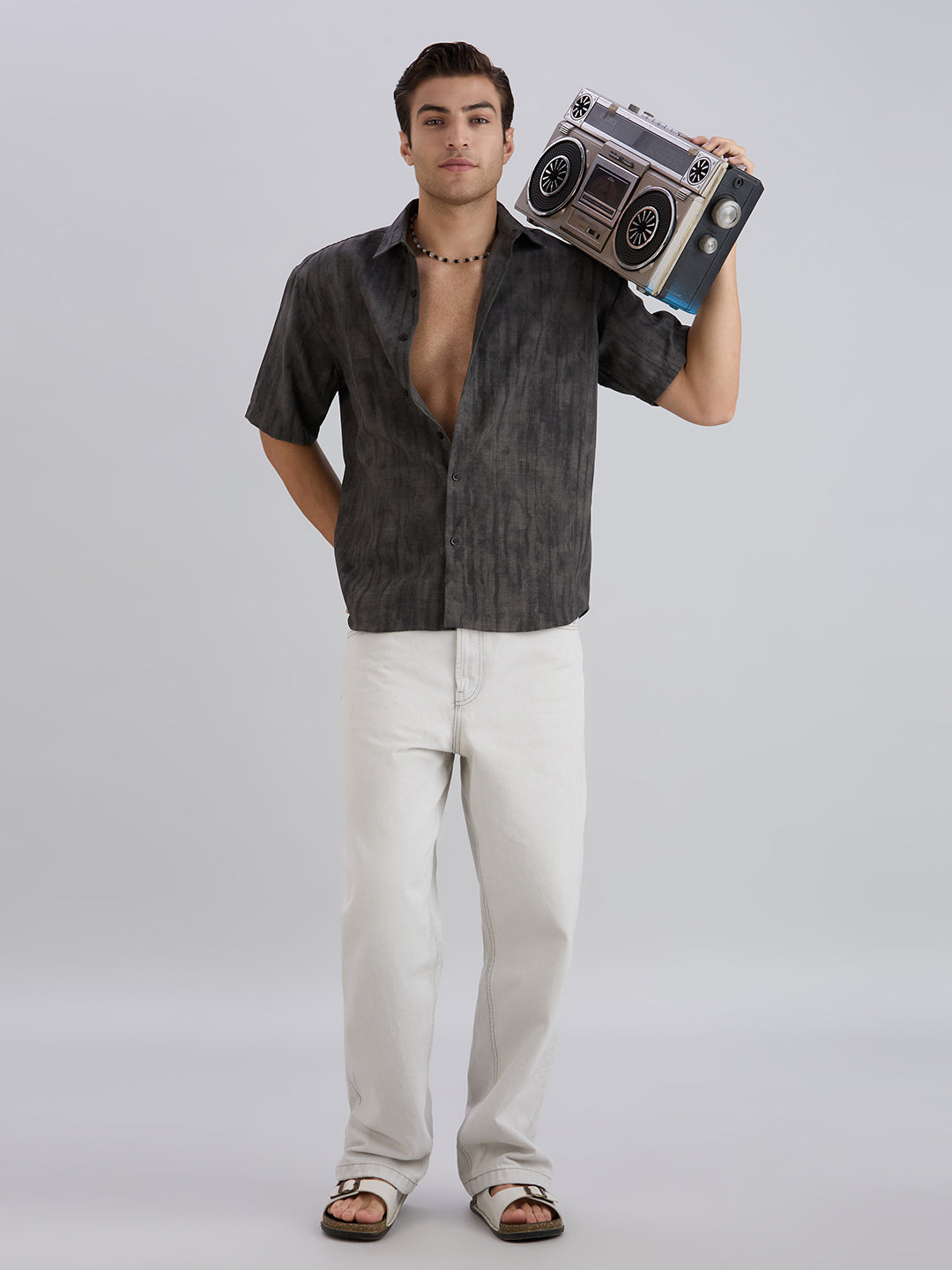 Mist Half-Sleeves Textured shirt - Grey