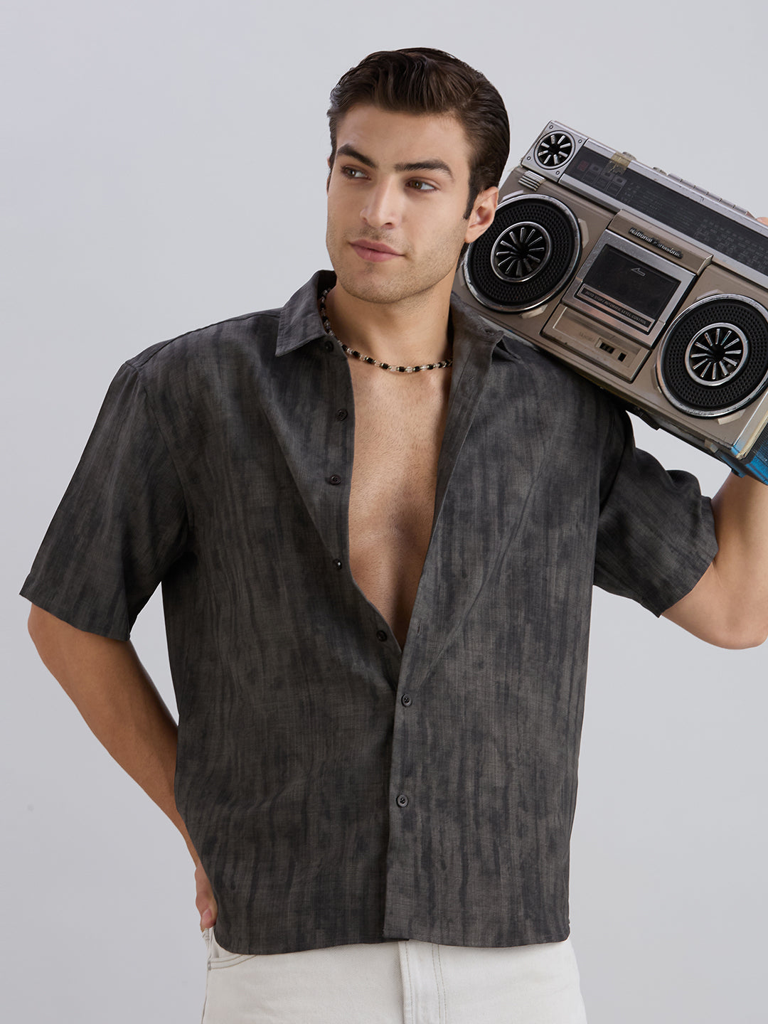 Mist Half-Sleeves Textured shirt - Grey