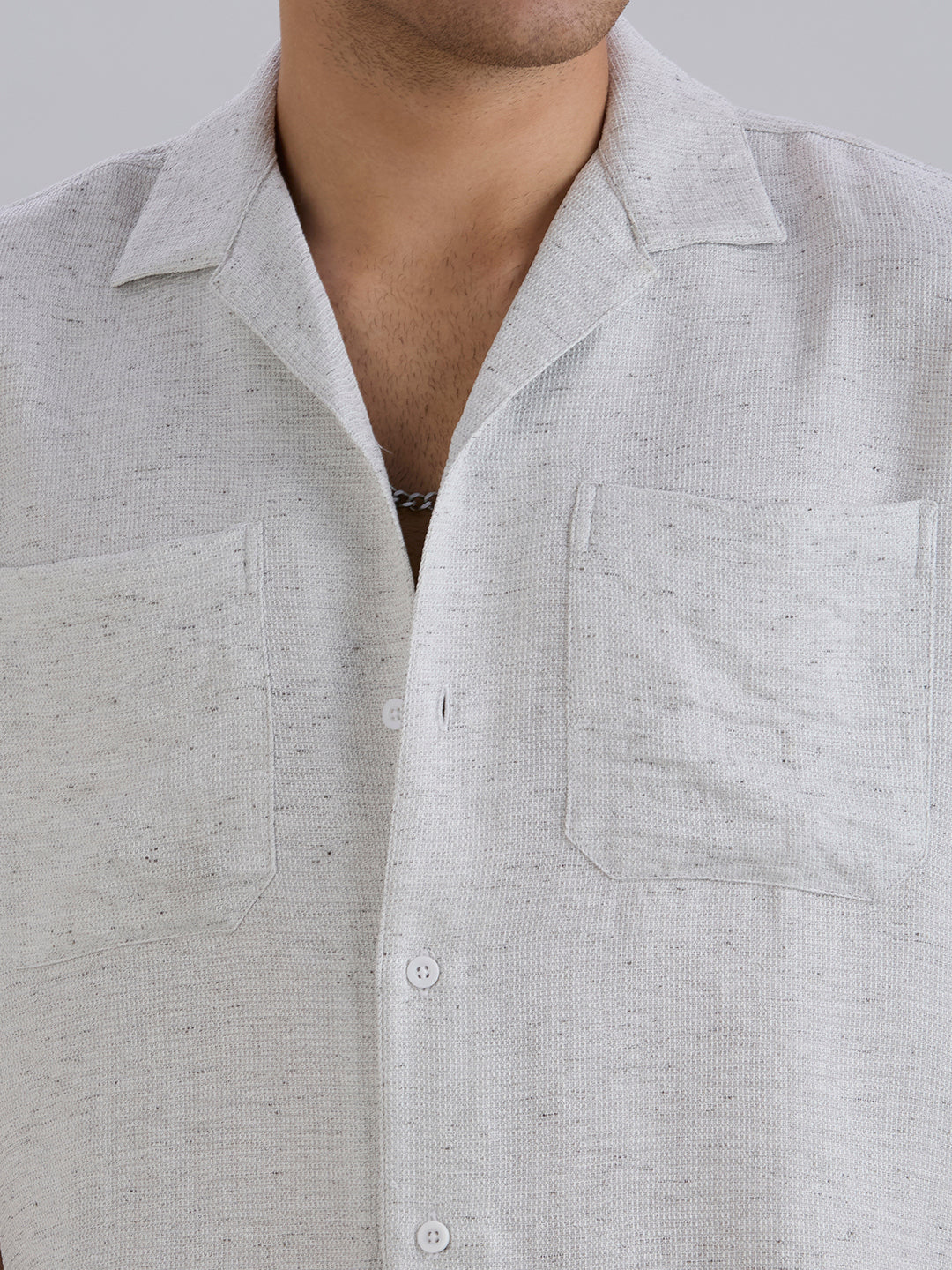 Matrix Half-Sleeves Double Pocket Cuban Collar Shirt - White