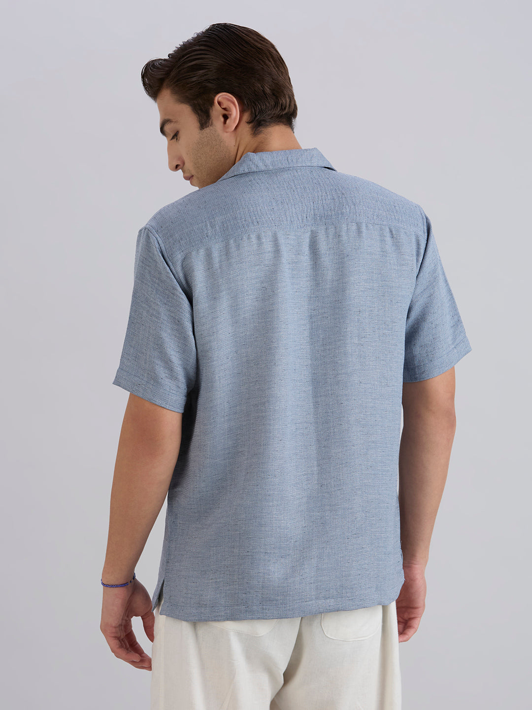 Matrix Half-Sleeves Double Pocket Cuban Collar Shirt - Grey